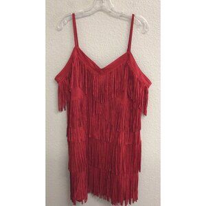 IDYLLWIND Fringe Dress Faux Suede Western Boho Country Festival Cowgirl Red XL